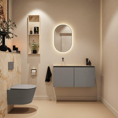 MONDIAZ TURE-DLUX Meuble toilette - 100cm - Smoke - EDEN - vasque Frappe - position gauche - sans trou de robinet