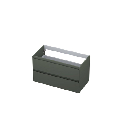 INK Wastafelonderkast - 90x45x52cm - 2 lades - greeploos - MDF lak - Mat beton groen