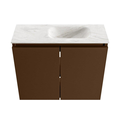 MONDIAZ TURE-DLUX 60cm toiletmeubel Rust. EDEN wastafel Ostra positie rechts. Met 1 kraangat.
