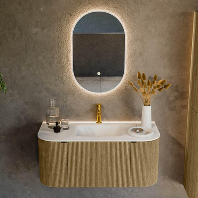 Mondiaz KURVE Badkamermeubelset - 100x46x40cm - 1 lade - 2 deuren - wastafel solid surface - midden - 1 kraangat - Dusk