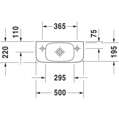 Duravit DuraStyle fontein met overloop zonder kraangat 50x22cm met wondergliss wit