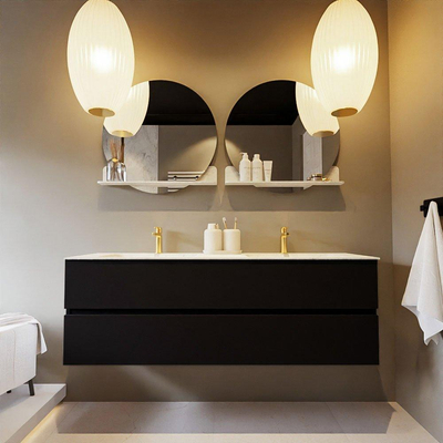 Mondiaz VICA-DLUX ensemble de meuble de salle de bain - 150cm - meuble sous-vasque urban - 2 tiroirs - lavabo encastré cloud double - 2 trous de robinet - version haute de 60cm - opalo