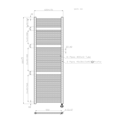 Best Design Senden elektrische radiator 180x60cm 1160watt zwart mat