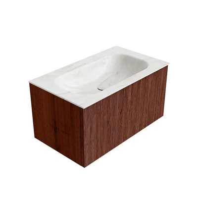 Ensemble de meuble de salle de bain Mondiaz KURVE-DLUX - 80x46x40cm - 1 tiroir - lavabo en solid surface - milieu - sans trou de robinet - Ruby