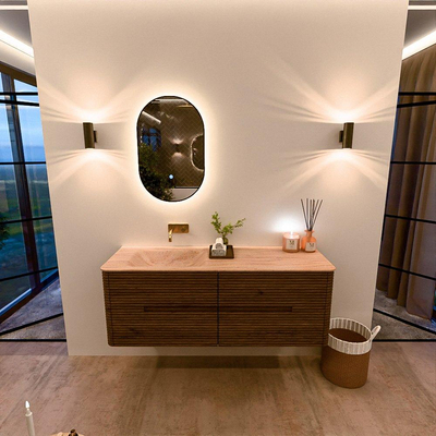 Mondiaz CIRO-DLUX Ensemble de meubles de salle de bains - 140x45x50cm - vasque Solid surface Saba - 1 lavabo à gauche - sans trous de robinet - 4 tiroirs - Dusk