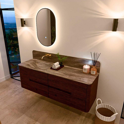 Mondiaz CIRO-DLUX Ensemble de meubles de salle de bains - 150x45x50cm - lavabo Solid surface Oza - 1 vasque à gauche - sans trous de robinet - 4 tiroirs - Ruby