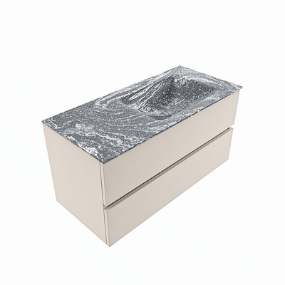 Mondiaz VICA-DLUX Ensemble de meuble de salle de bain - 100cm - meuble sous lavabo lin - 2 tiroirs - lavabo encastré cloud droite - 1 trou de robinet - version haute de 60cm - lave