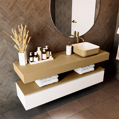 Mondiaz TOP 46 Plan de toilette suspendu - 150x46x12cm - adapté pour vasque à poser - Solid surface - Oro