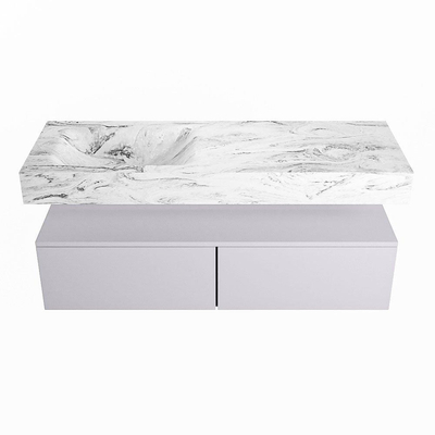 Mondiaz ALAN-DLUX Ensemble de meuble - 130cm - meuble Cale mat - 2 tiroirs - Lavabo Cloud Glace suspendu - vasque Gauche - 0 trous de robinet