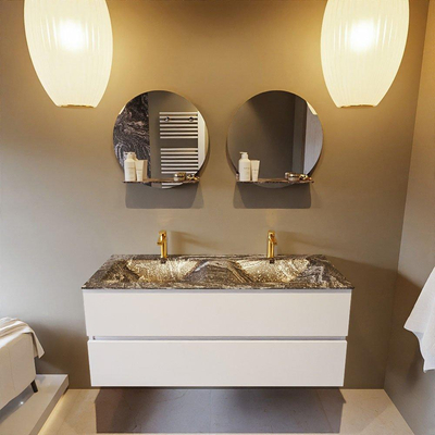 Mondiaz VICA-DLUX Ensemble de meuble de salle de bain - 120cm - meuble sous vasque talc - 2 tiroirs - lavabo encastré cloud double - 2 trous de robinet - miroir modèle spot - version XL 60cm haut - lave