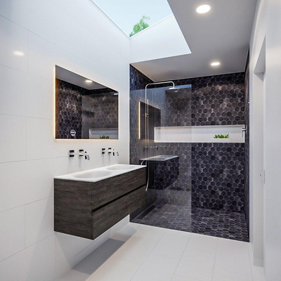 MONDIAZ VICA Ensemble de meuble salle de bain - 120cm - 2 tiroirs - lavabo Moon double - 0 trous de robinet - solid surface marron foncé
