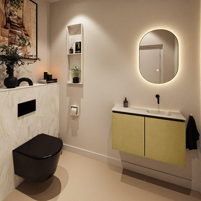 MONDIAZ TURE-DLUX Meuble toilette - 80cm - Oro - EDEN - vasque Ostra - position droite - sans trou de robinet