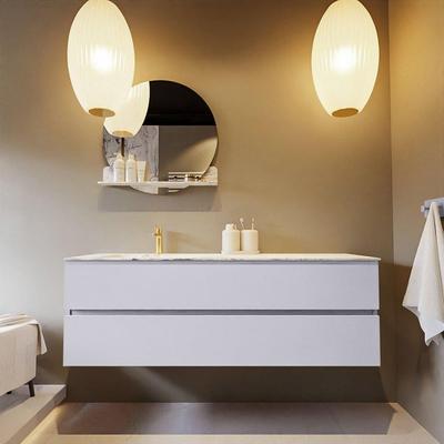 Mondiaz VICA-DLUX Ensemble de meuble de salle de bain - 150cm - meuble sous-vasque cale - 2 tiroirs - lavabo encastrée cloud gauche - 1 trou de robinet - version haute de 60cm - glace