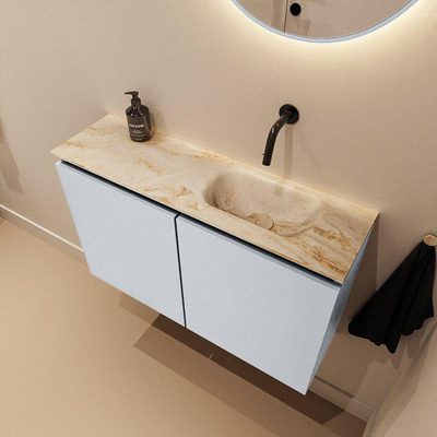 MONDIAZ TURE-DLUX 80cm meuble de toilettes Clay. EDEN lavabo Frappe position à droite. Sans trou de robinet.