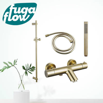 FugaFlow Eccelente Sobrado Mitigeur baignoire - avec barre curseur - douchette stick - flexible lisse - Laiton brossé PVD