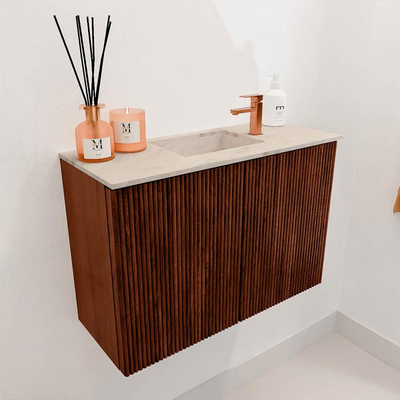 Mondiaz JOYA-DLUX Meuble de toilette 60cm - couleur Ruby - Vasque FAYE position Milieu 1 trou de robinet couleur Frappe