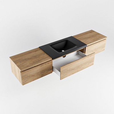 MONDIAZ BUKLA meuble de salle de bains 200 cm avec module 60 couleur Washed Oak avec 3 tiroirs. Lavabo CLOUD central 1 trou de robinet couleur Urban.