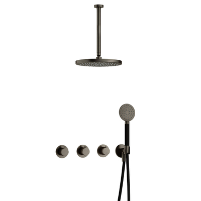 Hotbath Cobber IBS70 Regendoucheset - inbouw - 30cm plafondarm - 30cm ronde hoofddouche - 3 standen handdouche - mat/glans verouderd ijzer (zwart)