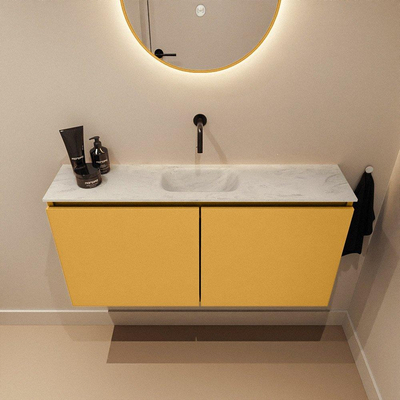 MONDIAZ TURE-DLUX Meuble toilette - 100cm - Ocher - EDEN - vasque Opalo - position centrale - sans trou de robinet