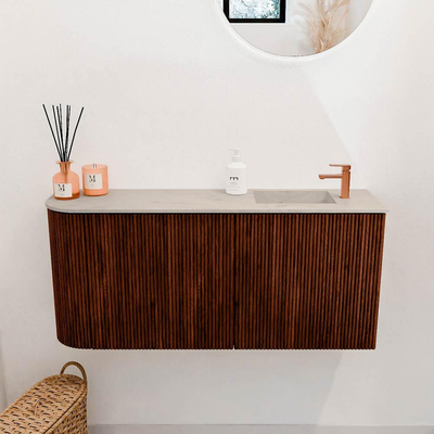 Mondiaz JOYA-DLUX 91.6cm toiletmeubel - ronding links kleur Ruby - Wastafel FAYE positie Rechts 1 kraangat kleur Opalo.