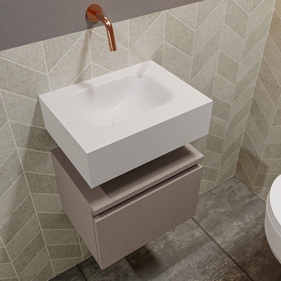 MONDIAZ ANDOR Meuble WC - 40x30x30cm - 0 trous de robinet - 1 tiroir - smoke mat - lavabo au centre - Solid surface - Blanc
