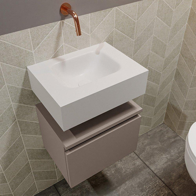 MONDIAZ ANDOR Toiletmeubel - 40x30x30cm - 0 kraangaten - 1 lades - smoke mat - wasbak midden - Solid surface - Wit