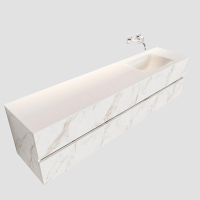MONDIAZ VICA Badkamermeubelset - 200cm - 4 lades - wasbak Cloud rechts - 0 kraangaten - solid surface carrara marmer