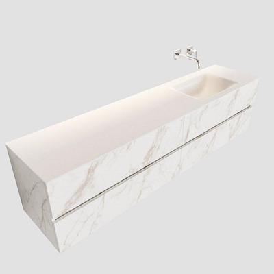 Mondiaz VICA Meuble Carrara avec 4 tiroirs 200x50x45cm vasque lavabo Cloud droite sans trou de robinet