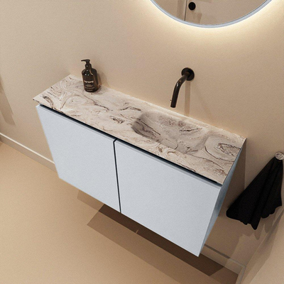 MONDIAZ TURE-DLUX Meuble toilette - 80cm - Clay - EDEN - vasque Glace - position droite - sans trou de robinet