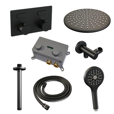 BRAUER Black Edition inbouw regendoucheset – Ø30 cm hoofddouche – 30 cm plafondbuis – ronde handdouche – met omstel
