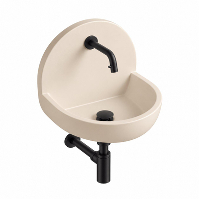 Saniclass Fuente fonteinset – halfrond – 46.5x35x43.2 cm – solid surface crème – mat zwarte kraan