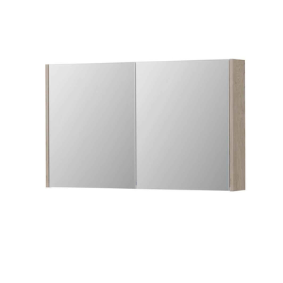 INK SPK1 Armoire de toilette - 100x14x60cm - 2 portes - miroir double face - interrupteur et prise de courant - MFC Chêne ivoire