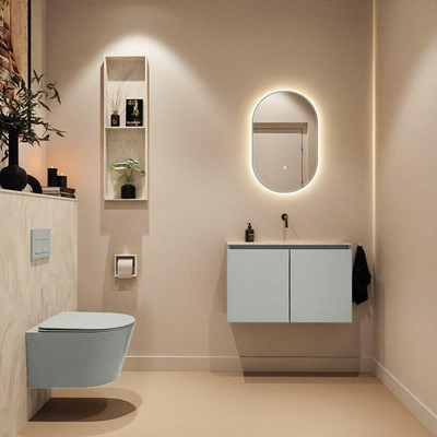 MONDIAZ TURE-DLUX Meuble toilette - 80cm - Greey - EDEN - vasque Ostra - position centrale - sans trou de robinet