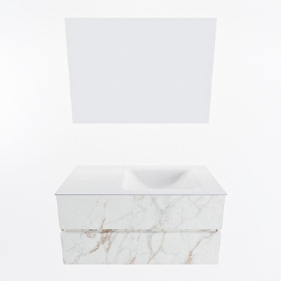 Mondiaz VICA ensemble de meuble de salle de bain - 100cm - meuble sous vasque carrara - 2 tiroirs - lavabo cloud droite - sans trous de robinet - couleur talc - miroir LED - version XL 60cm de haut