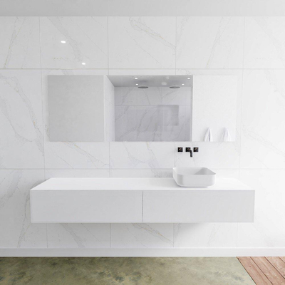 Mondiaz Lagom Meuble salle de bains 200x30.9x45cm Solid Surface Talc 2 tiroirs avec lavabo BINX vasque à poser Droite sans trous de robinet