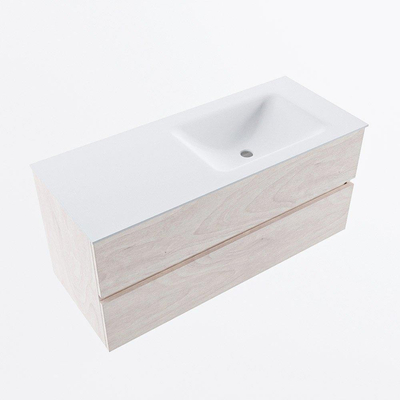 Mondiaz VICA ensemble de meuble de salle de bain - 110cm - meuble sous vasque en aggloméré - 2 tiroirs - lavabo cloud droite - sans trous de robinet - version haute de 60cm - talc