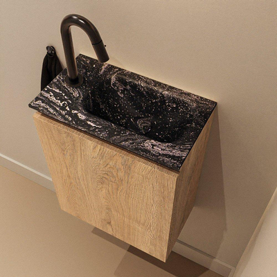 MONDIAZ TURE-DLUX Meuble WC 40 cm Washed Oak. Lavabo EDEN Lava position droite. Avec 1 trou de robinet.