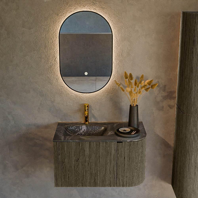 Ensemble de meuble de salle de bain Mondiaz KURVE-DLUX - 75x46x40cm - 1 tiroir - 1 porte - lavabo en solid surface - gauche - 1 trou de robinet - Shadow