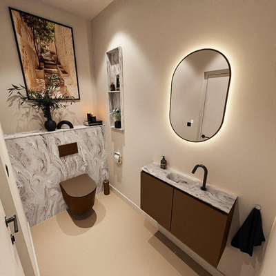 MONDIAZ TURE-DLUX Meuble toilette - 80cm - Rust - EDEN - vasque Glace - position centrale - 1 trou de robinet