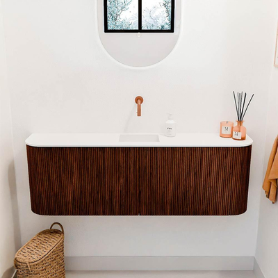 Mondiaz JOYA 123.2cm toiletmeubel - ronding links en rechts kleur Ruby - Wastafel FAYE positie Midden Zonder kraangat kleur Talc.