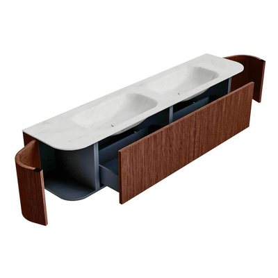Mondiaz KURVE-DLUX Badkamermeubelset - 200x46x40cm - 2 lade - 2 deuren - wastafel solid surface - dubbel - 2 kraangaten - Ruby