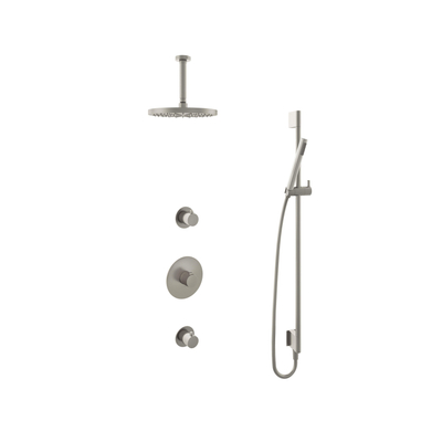Hotbath Buddy IBS Ensemble de douche pluie - bras de plafond 15cm - pomme de tête ronde 25cm - douchette stick - barre de douche - nickel brossé