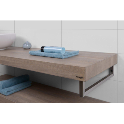 Looox Wood collection Solo plan sous vasque - 120x46cm - Avec porte-serviettes (gauche) inox brossé - Chêne massif gris ancien