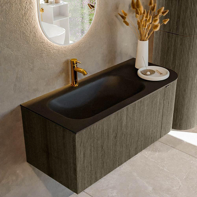 Mondiaz KURVE Ensemble de meubles de salle de bains - 105x46x40cm - 1 tiroir - 1 porte - lavabo solid surface - gauche - 1 trou pour robinet - Shadow