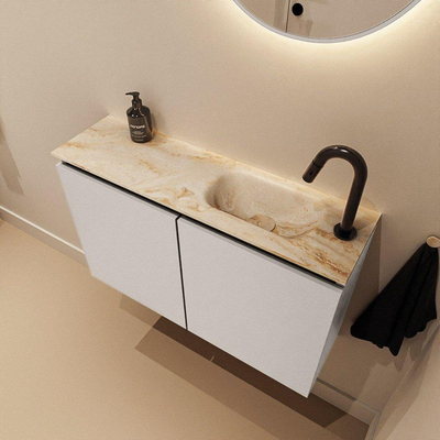 MONDIAZ TURE-DLUX 80cm toiletmeubel Linen. EDEN wastafel Frappe positie rechts. Met 1 kraangat.