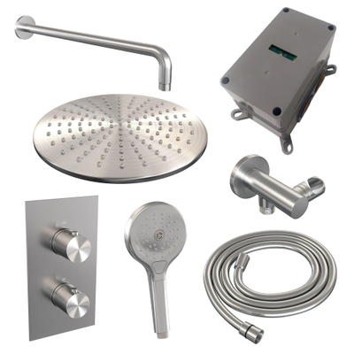 Brauer Brushed Edition Ensemble de douche encastrable - pomme de douche 30cm - 2 boutons - bras mural - partie encastrable - douchette ronde 3 jets - PVD - inox brossé