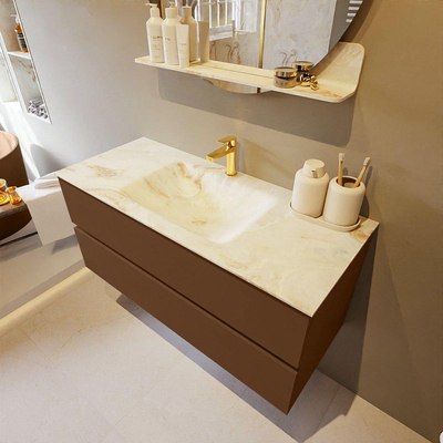 MONDIAZ VICA-DLUX Ensemble meuble de salle de bains - 110cm - meuble bas rust - 2 tiroirs - vasque encastrée cloud au milieu - 1 trou de robinet - version haute 60cm - frappe