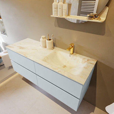 Mondiaz VICA-DLUX ensemble de meuble de salle de bain - 130cm - meuble sous-vasque argile - 4 tiroirs - lavabo encastré nuage droite - 1 trou de robinet - version haute de 60cm - frape