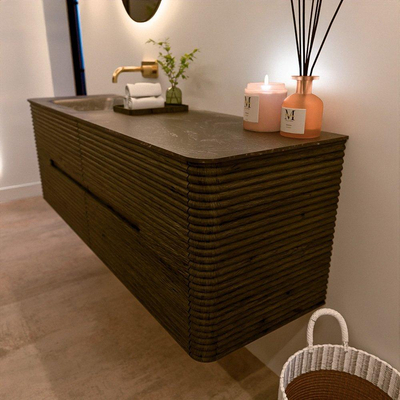 Mondiaz CIRO-DLUX Badkamermeubelset - 150x45x50cm - Solid surface wastafel Lava - 1 wasbak Links - zonder kraangaten - 4 lades - Shadow