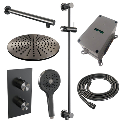 BRAUER Gunmetal Edition inbouw regendoucheset – Ø30 cm hoofddouche – 40 cm rechte wandarm – ronde handdouche – met omstel